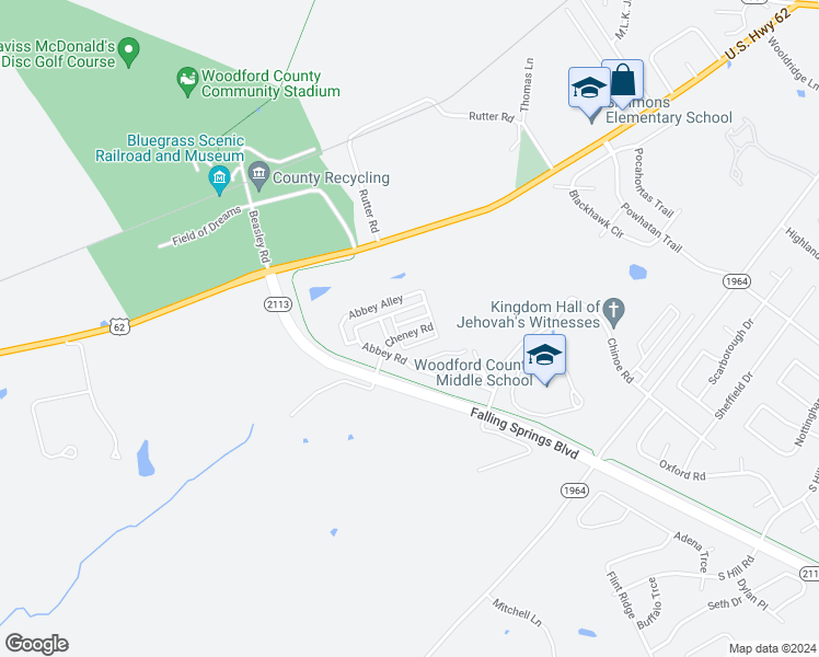 map of restaurants, bars, coffee shops, grocery stores, and more near 196 Abbey Road in Versailles