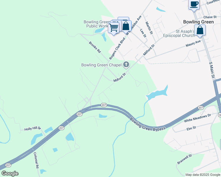 map of restaurants, bars, coffee shops, grocery stores, and more near 16296 Milford Street in Bowling Green