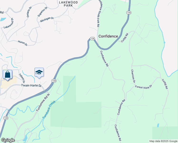 map of restaurants, bars, coffee shops, grocery stores, and more near 23200 Confidence Road in Twain Harte