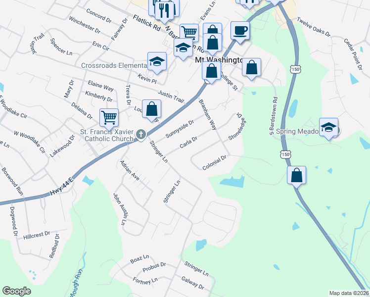 map of restaurants, bars, coffee shops, grocery stores, and more near 264 Colonial Drive in Mount Washington