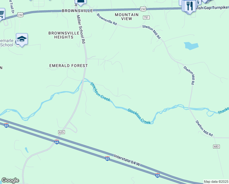 map of restaurants, bars, coffee shops, grocery stores, and more near 5596 Fitzgerald Rd in Charlottesville