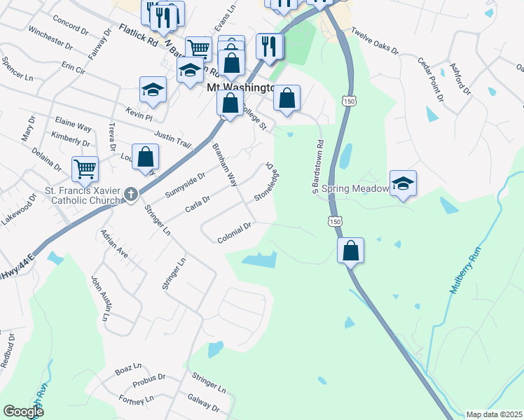 map of restaurants, bars, coffee shops, grocery stores, and more near in Mount Washington