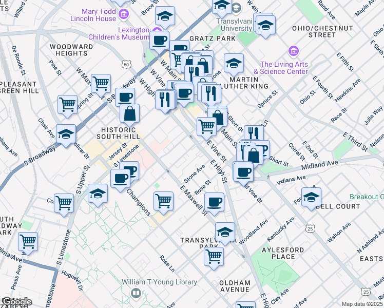 map of restaurants, bars, coffee shops, grocery stores, and more near 103 Hagerman Court in Lexington