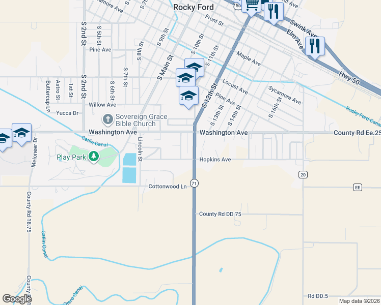 map of restaurants, bars, coffee shops, grocery stores, and more near 1117 South 12th Street in Rocky Ford