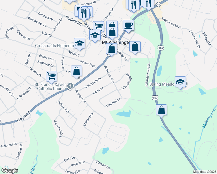 map of restaurants, bars, coffee shops, grocery stores, and more near 293 Carla Drive in Mount Washington