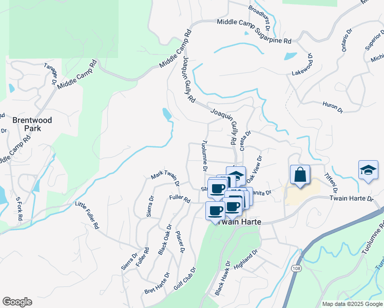 map of restaurants, bars, coffee shops, grocery stores, and more near 23201 Strauch Drive in Twain Harte