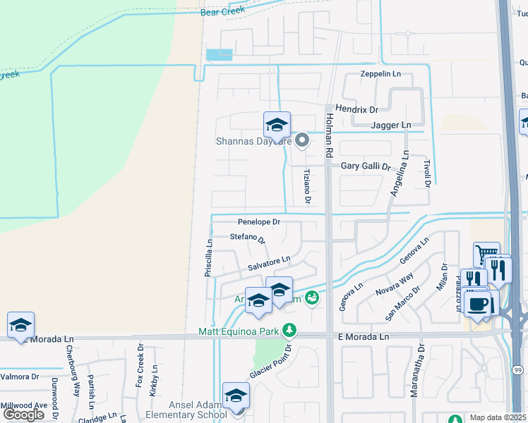 map of restaurants, bars, coffee shops, grocery stores, and more near 3262 Zaccaria Way in Stockton