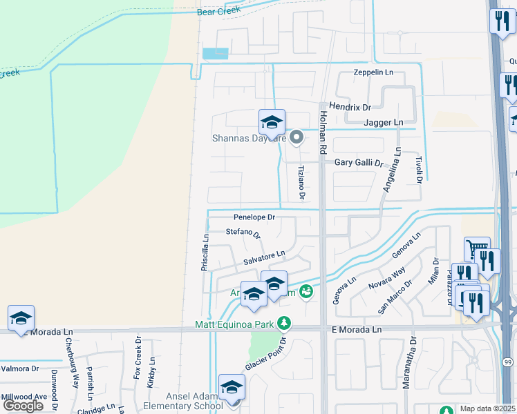 map of restaurants, bars, coffee shops, grocery stores, and more near 3262 Zaccaria Way in Stockton