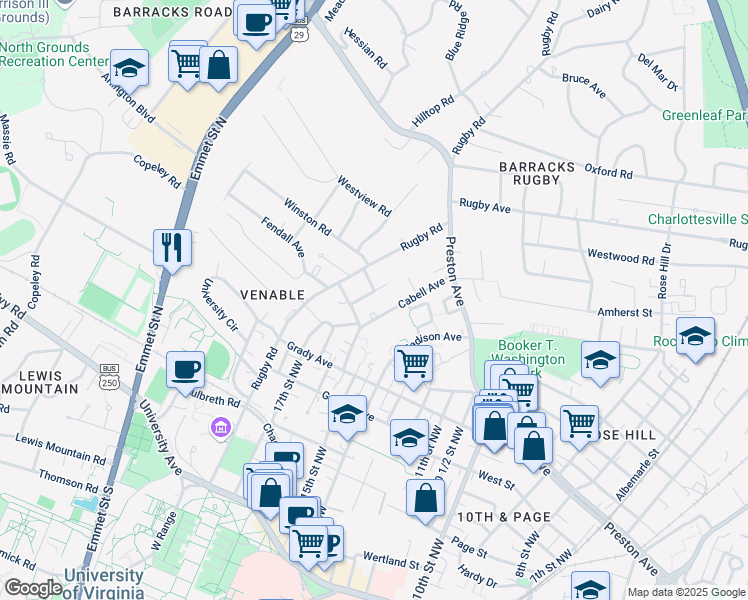 map of restaurants, bars, coffee shops, grocery stores, and more near 810 Tunlaw Pl in Charlottesville