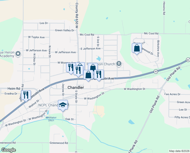 map of restaurants, bars, coffee shops, grocery stores, and more near 300-434 Route 62 in Chandler