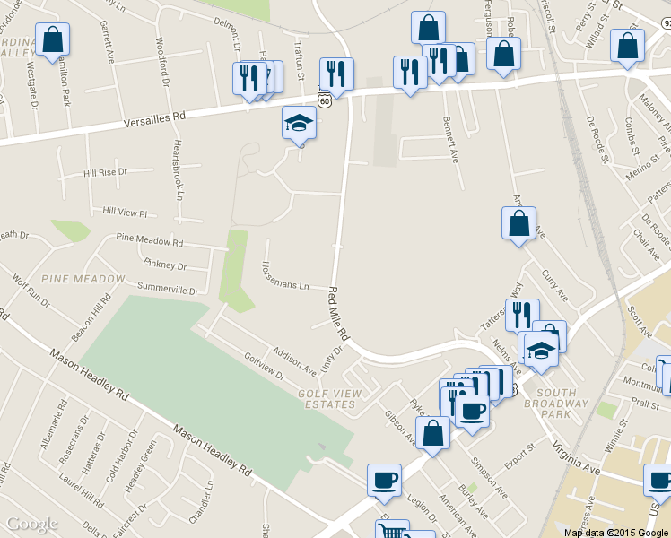 map of restaurants, bars, coffee shops, grocery stores, and more near 845 Red Mile Road in Lexington
