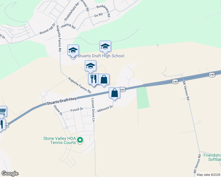 map of restaurants, bars, coffee shops, grocery stores, and more near 3304 Stuarts Draft Highway in Waynesboro