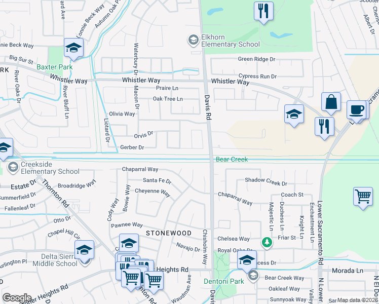 map of restaurants, bars, coffee shops, grocery stores, and more near 1540 Rohde Drive in Stockton