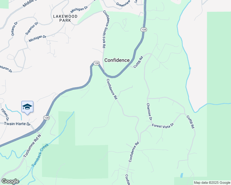 map of restaurants, bars, coffee shops, grocery stores, and more near 23200 Confidence Road in Twain Harte