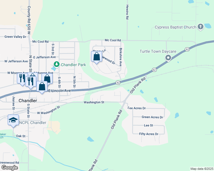 map of restaurants, bars, coffee shops, grocery stores, and more near Lincoln Avenue in Chandler