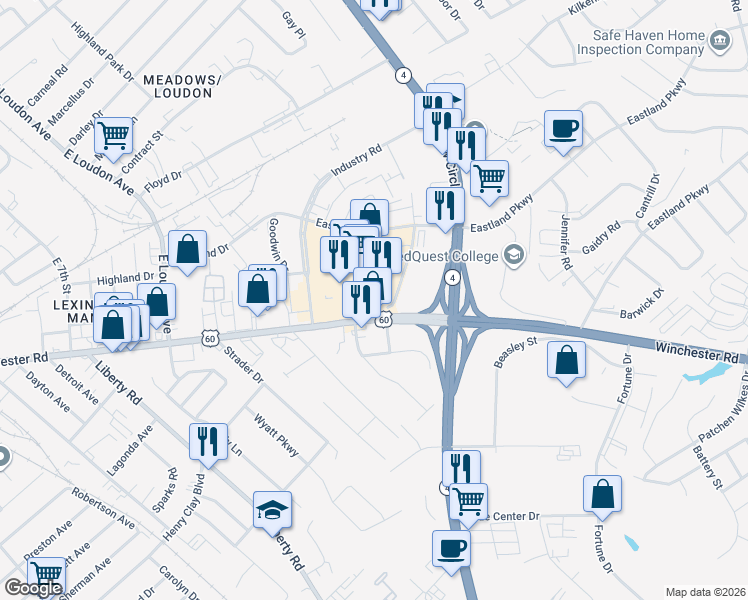map of restaurants, bars, coffee shops, grocery stores, and more near 1312 Winchester Road in Lexington