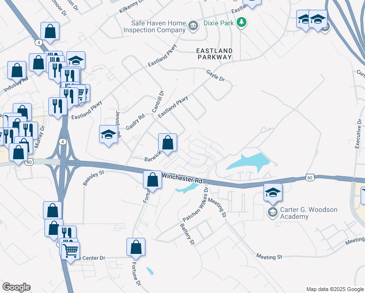 map of restaurants, bars, coffee shops, grocery stores, and more near 1814 Cantrill Drive in Lexington
