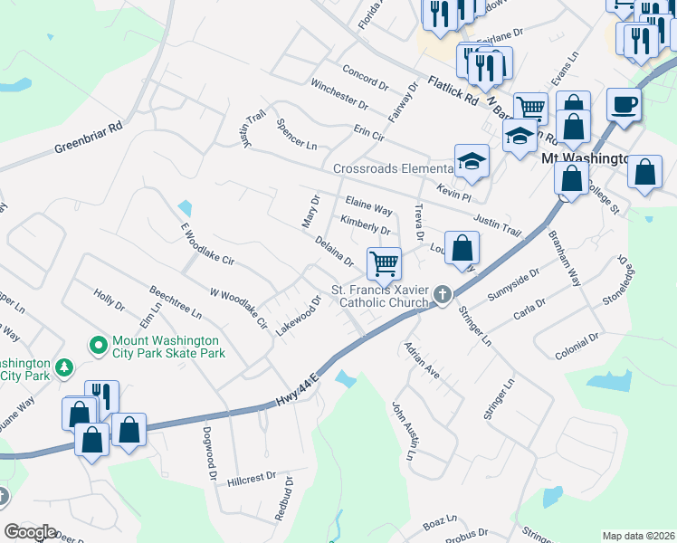 map of restaurants, bars, coffee shops, grocery stores, and more near 371 Delaina Drive in Mount Washington