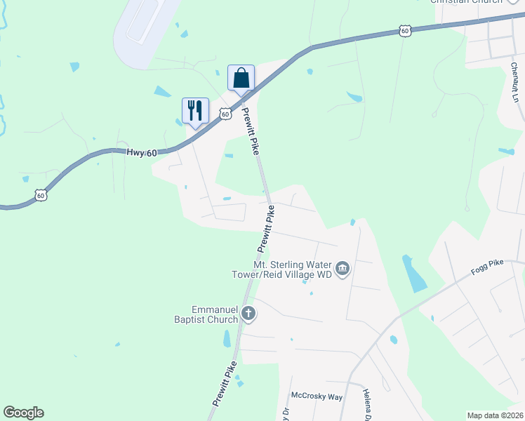 map of restaurants, bars, coffee shops, grocery stores, and more near 458 Prewitt Pike in Mount Sterling