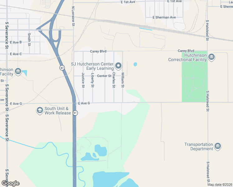 map of restaurants, bars, coffee shops, grocery stores, and more near 427 William Street in Hutchinson