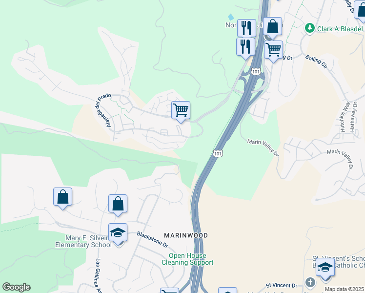 map of restaurants, bars, coffee shops, grocery stores, and more near 113 Pelican Lane in Novato