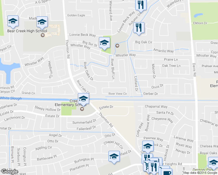 map of restaurants, bars, coffee shops, grocery stores, and more near River View Cir in Stockton