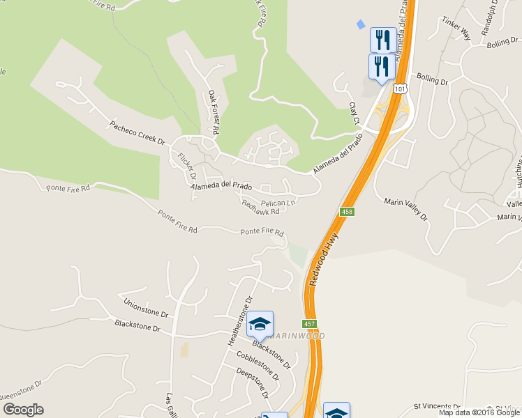 map of restaurants, bars, coffee shops, grocery stores, and more near 162 Redhawk Road in Novato