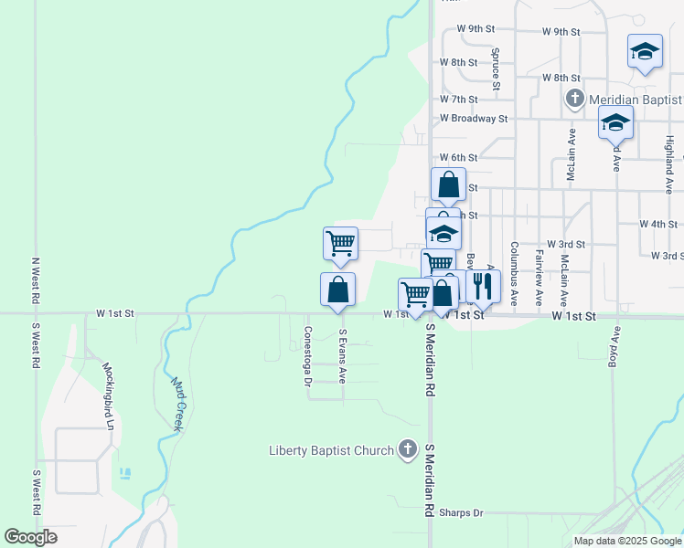 map of restaurants, bars, coffee shops, grocery stores, and more near 2030 West 1st Street in Newton