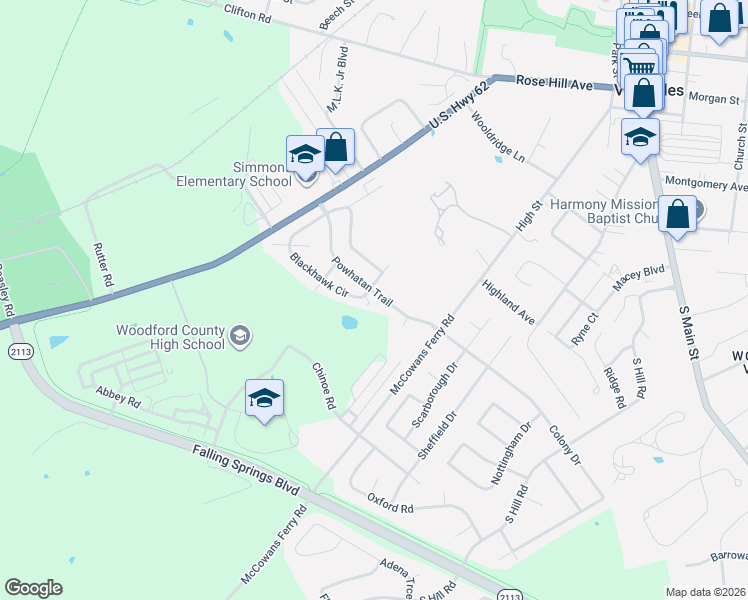 map of restaurants, bars, coffee shops, grocery stores, and more near 260 Blackhawk Circle in Versailles