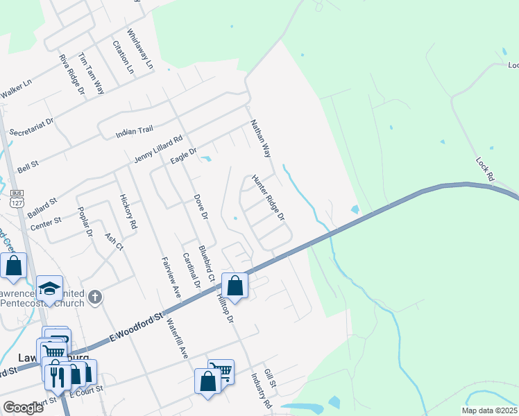 map of restaurants, bars, coffee shops, grocery stores, and more near 3106 Fawn Leap Drive in Lawrenceburg