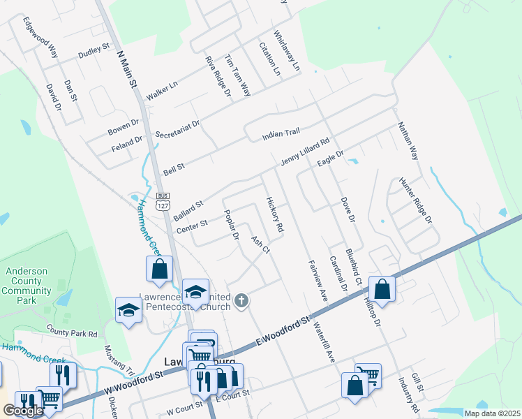 map of restaurants, bars, coffee shops, grocery stores, and more near 305 Center Street in Lawrenceburg