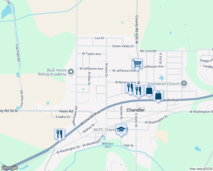 map of restaurants, bars, coffee shops, grocery stores, and more near 300 North Iowa Street in Chandler