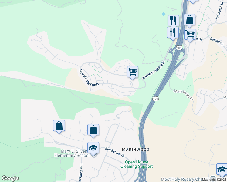 map of restaurants, bars, coffee shops, grocery stores, and more near 246 Redhawk Road in Novato