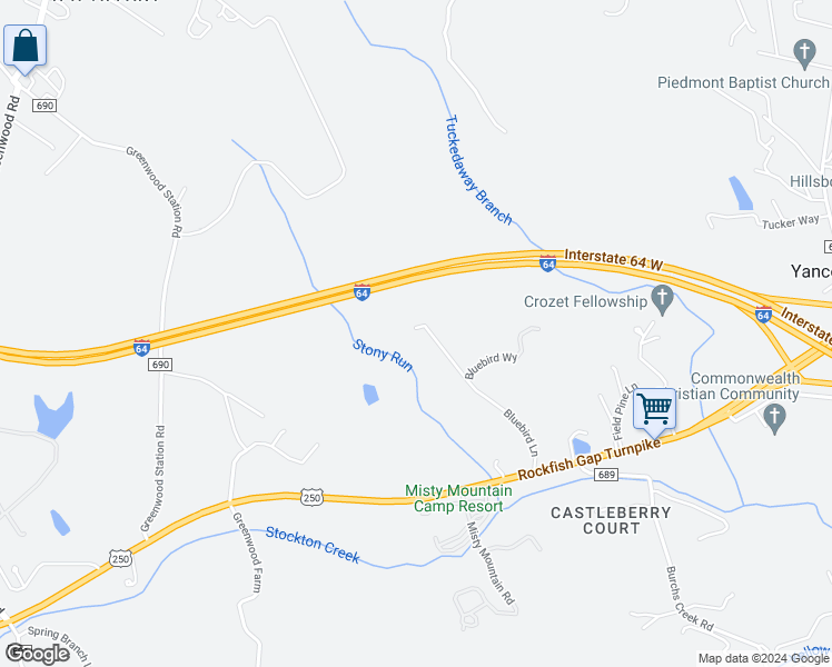 map of restaurants, bars, coffee shops, grocery stores, and more near 376 Bluebird Lane in Greenwood