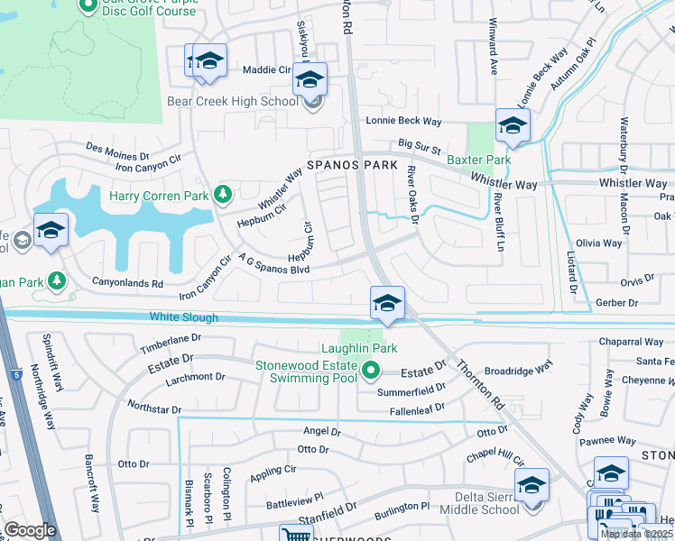 map of restaurants, bars, coffee shops, grocery stores, and more near 3262 Joshua Tree Circle in Stockton