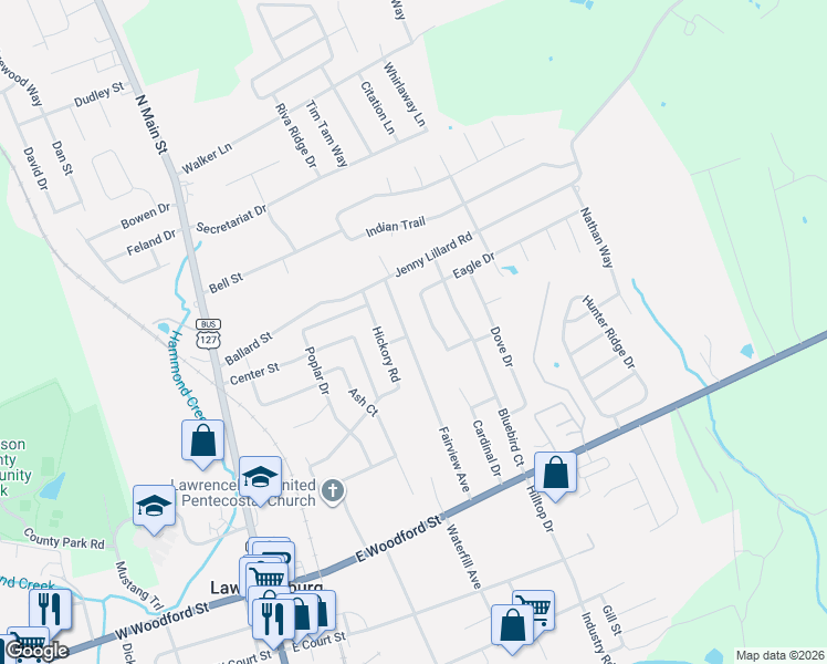 map of restaurants, bars, coffee shops, grocery stores, and more near 175 Fairview Avenue in Lawrenceburg