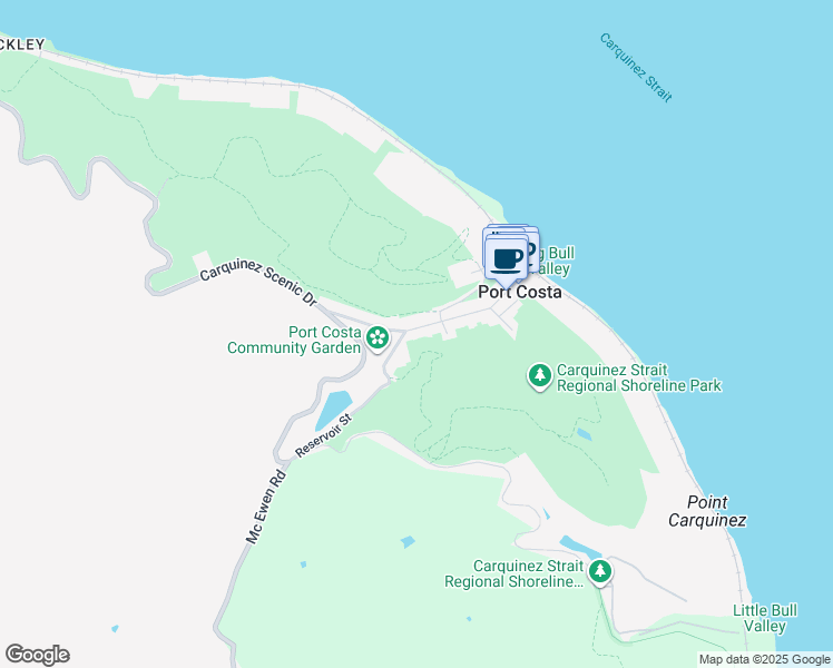 map of restaurants, bars, coffee shops, grocery stores, and more near 87 Canyon Lake Drive in Port Costa