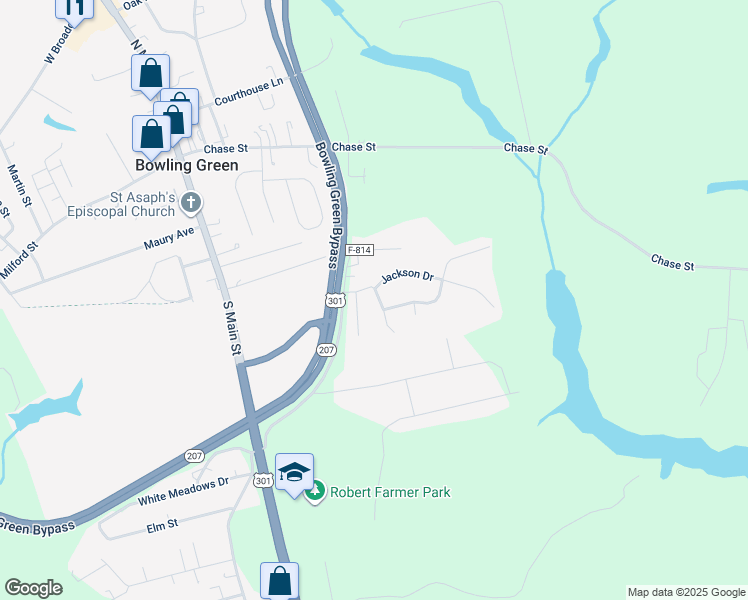 map of restaurants, bars, coffee shops, grocery stores, and more near 16018 Harrison Way in Bowling Green