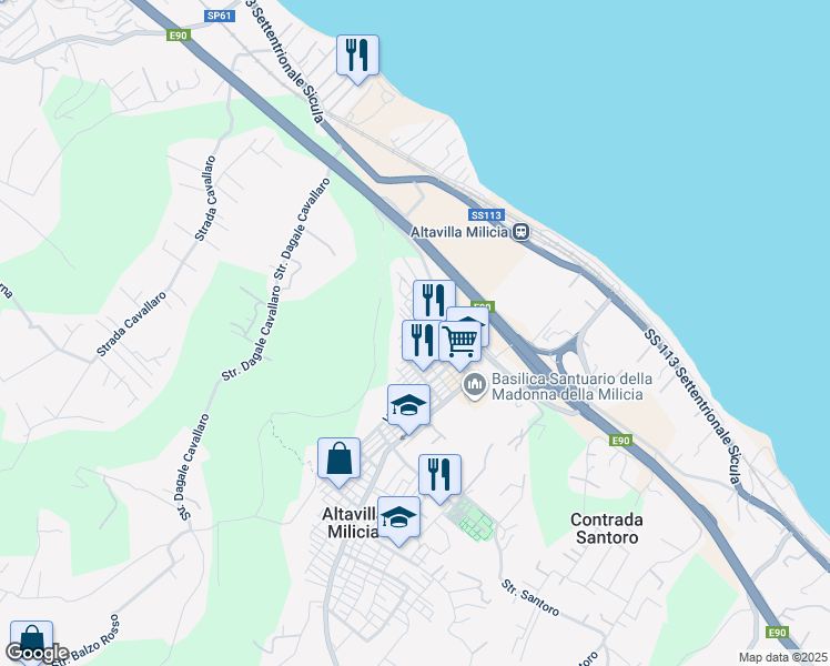 map of restaurants, bars, coffee shops, grocery stores, and more near 14 Via San Michele in Altavilla Milicia
