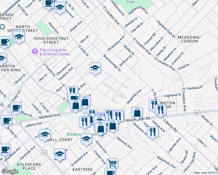 map of restaurants, bars, coffee shops, grocery stores, and more near 660 Triple Crown Parkway in Lexington