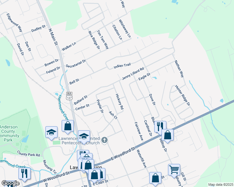 map of restaurants, bars, coffee shops, grocery stores, and more near 305 Center Street in Lawrenceburg