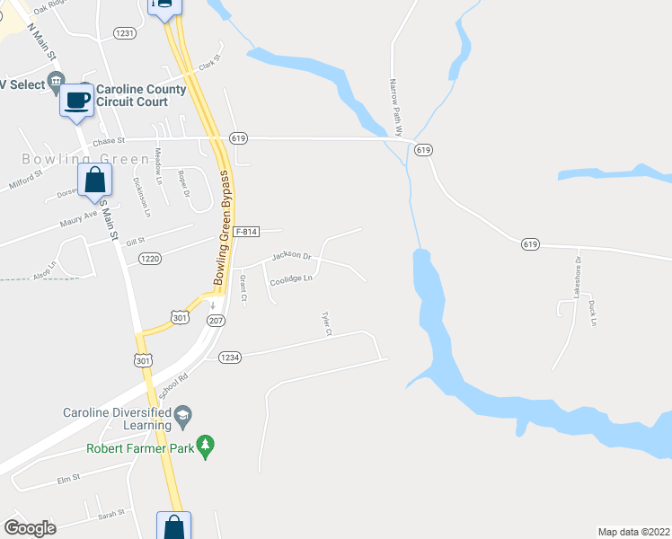 map of restaurants, bars, coffee shops, grocery stores, and more near 18048 Jackson Drive in Bowling Green