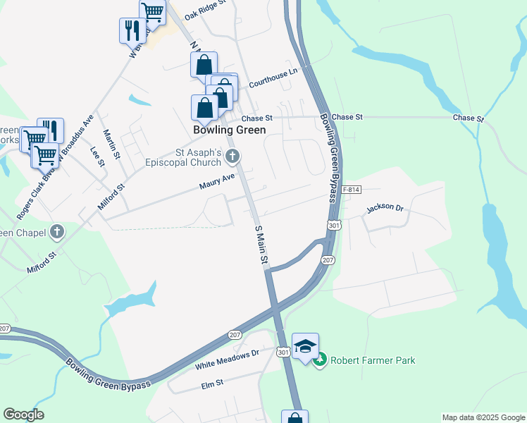 map of restaurants, bars, coffee shops, grocery stores, and more near 107 Lafayette Avenue in Bowling Green