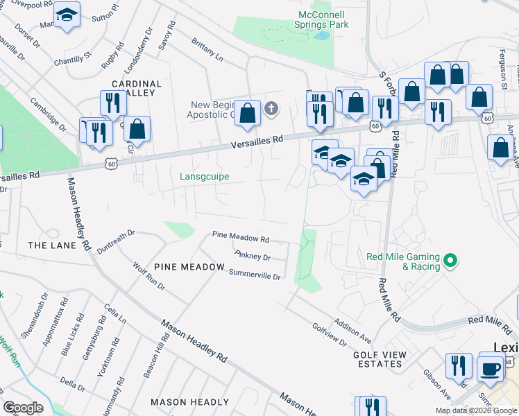 map of restaurants, bars, coffee shops, grocery stores, and more near 756 Heartsbrook Lane in Lexington