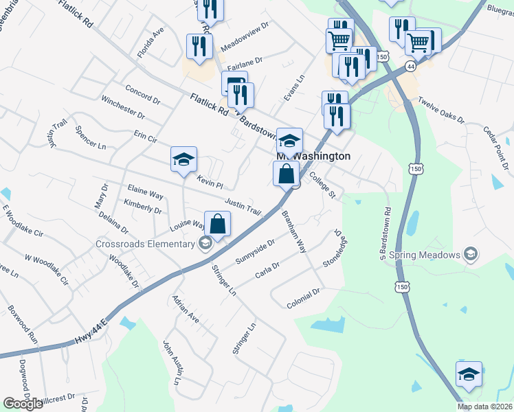 map of restaurants, bars, coffee shops, grocery stores, and more near 121 Taylor Court in Mount Washington