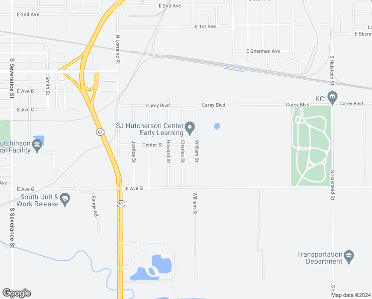 map of restaurants, bars, coffee shops, grocery stores, and more near 402 Charles Street in Hutchinson