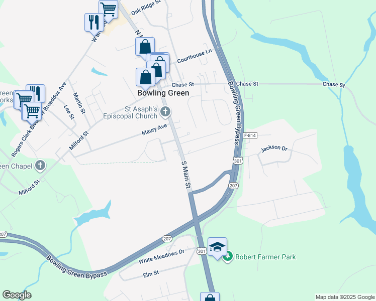 map of restaurants, bars, coffee shops, grocery stores, and more near 107 Lafayette Avenue in Bowling Green