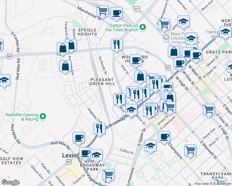 map of restaurants, bars, coffee shops, grocery stores, and more near in Lexington