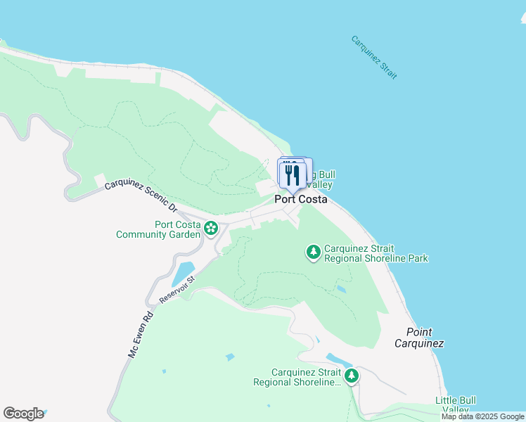 map of restaurants, bars, coffee shops, grocery stores, and more near 54 Canyon Lake Drive in Port Costa