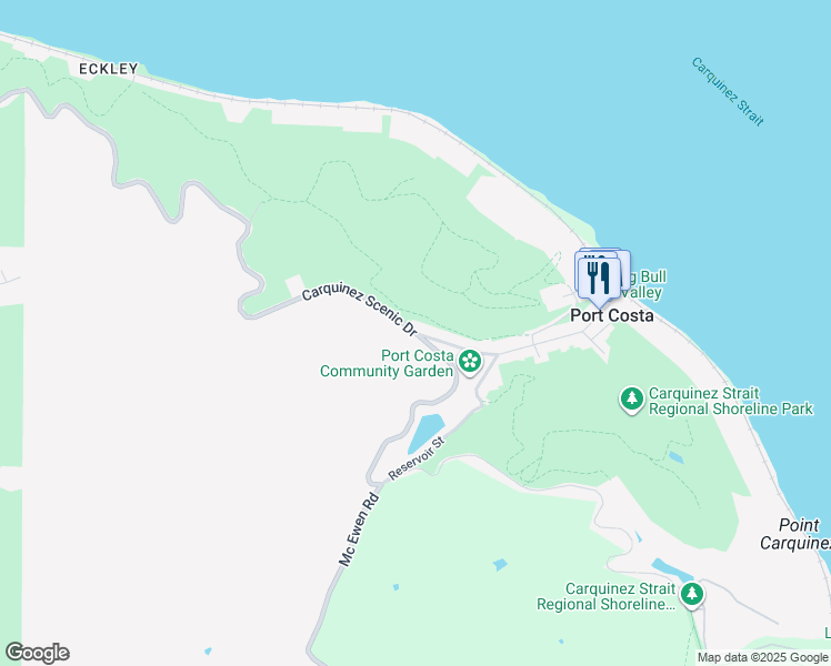 map of restaurants, bars, coffee shops, grocery stores, and more near 124 Carquinez Scenic Drive in Port Costa